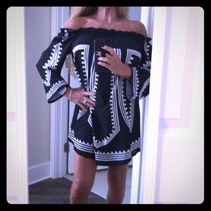 Off the shoulder satiny short dress. Like new!